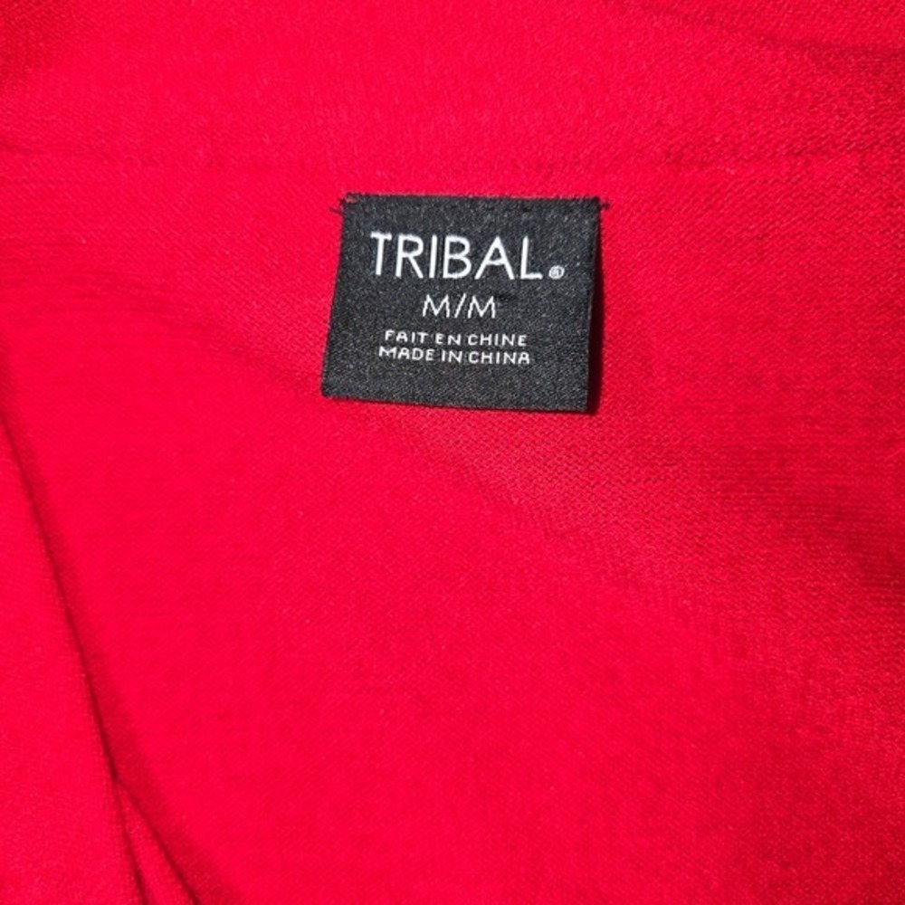 Tribal Long Sleeve Ruffle Trim V-Neck Sweater‎ – Red – Size M - Picture 5 of 6